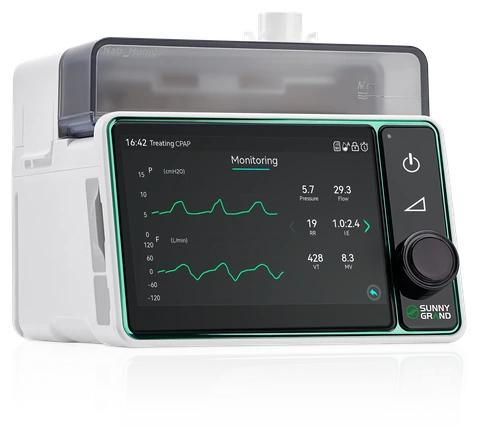 SunnyGrand NatrSleep 20C için CPAP ekranlı yeşil çerçeveli cihaz görünümü