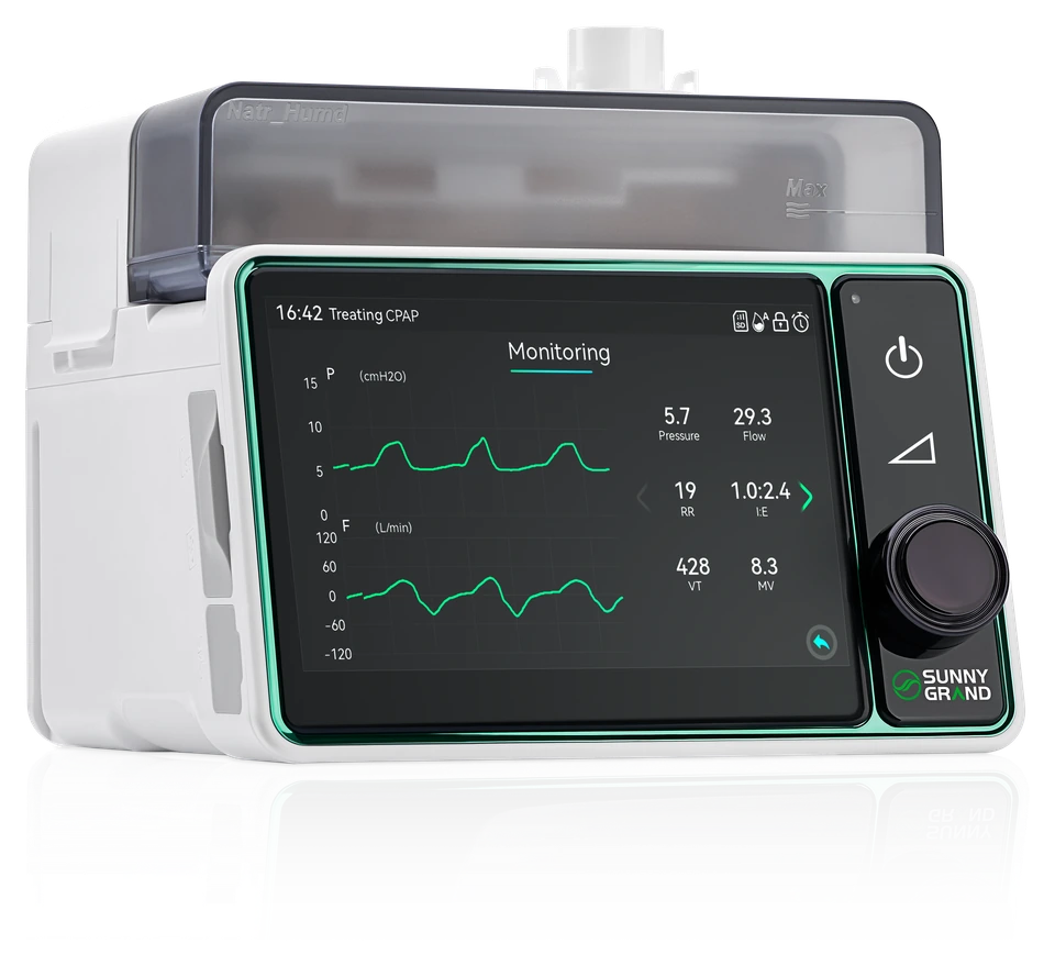 SunnyGrand NatrSleep 20C için CPAP ekranlı yeşil çerçeveli cihaz görünümü